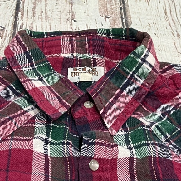 Western Pearl Snap Ely Cattleman Flannel Plaid Cowboy Rancher Vintage Shirt - Picture 5 of 6
